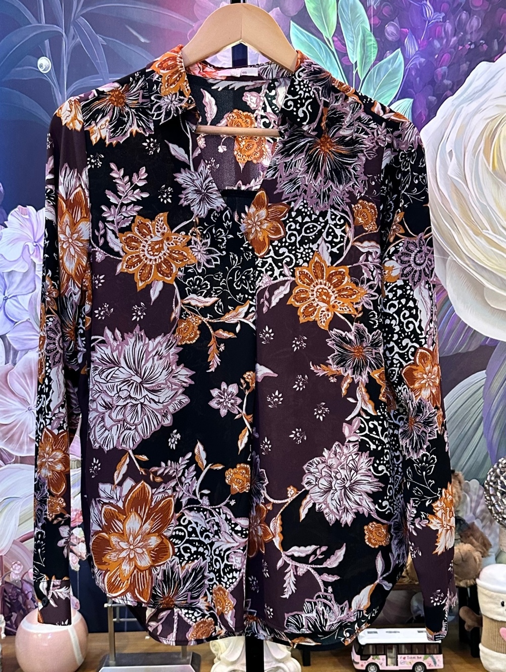 Maurices M Floral Tunic Blouse Patchwork Boho Paisley Long Sleeve Cottagecore
